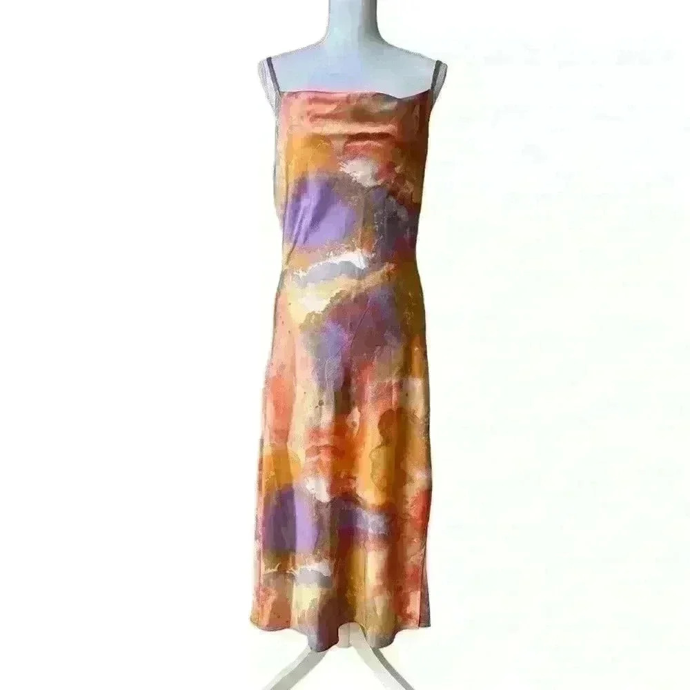 NWT Boutique Watercolor Spaghetti Strap Cowl Sheath dress. Size Large/Medium